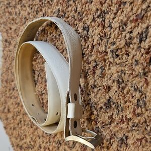 Vintage Paris' Leather Belt 36 Shrunken Grain Cowhide Cream White